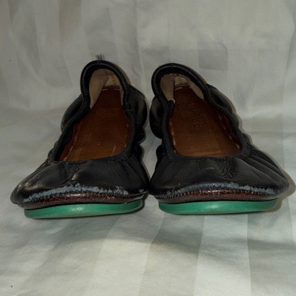 Tieks Black Leather Ballet Flats with Teal Heel Tab Accent - Picture 3 of 4